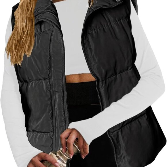 Women Puffer Vest Lightweight Stand Collar Sleeveless Winter Warm Zip Up Padded
